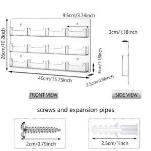 Qunclay 2 Pack 12 Pocket Acrylic Vertical Business Card Holder Wall Mount Multiple Pocket Wall Mount Rack Clear Sticker Display Rack Gift Card Display Stand for Home Office Table (Horizontal Version)