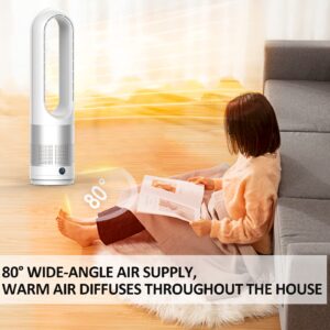 Bladeless Tower Fan, 1400W Space Heater & 40W Cooler Fan Combo with Remote, 80°Oscillation, 8 Speeds and 3 Heating Modes, 9H Timer, LED Display, Fast Safety Heat and Quiet for Bedroom, Kitchen, Office