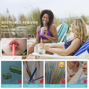 12 Pcs Reusable Boba Straws - BPA-Free Wide Reusable Plastic Straws for Smoothies, Boba(Tapioca, Boba Pearls) & Shakes with 2 Brushes（Multicolor）