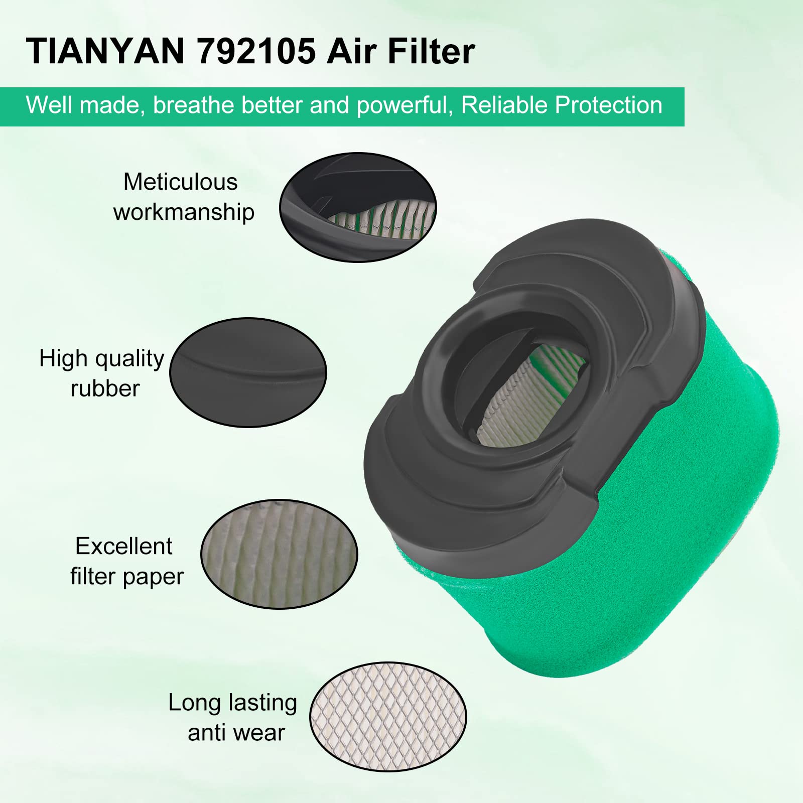 TIANYAN Air Filter Compatible with BS 792105 276890 4163205 4163206 44H777 Lawn Mower Air filter with Pre Filter(2PCS)