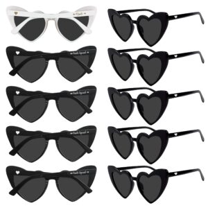 PartyGifts&beyond Bachelorette Sunglasses Heart Sunglasses 10 Packs Bride Squad and Bride Sunglasses for Bachelorette Party Wedding Bridesmaid Gifts(Black)