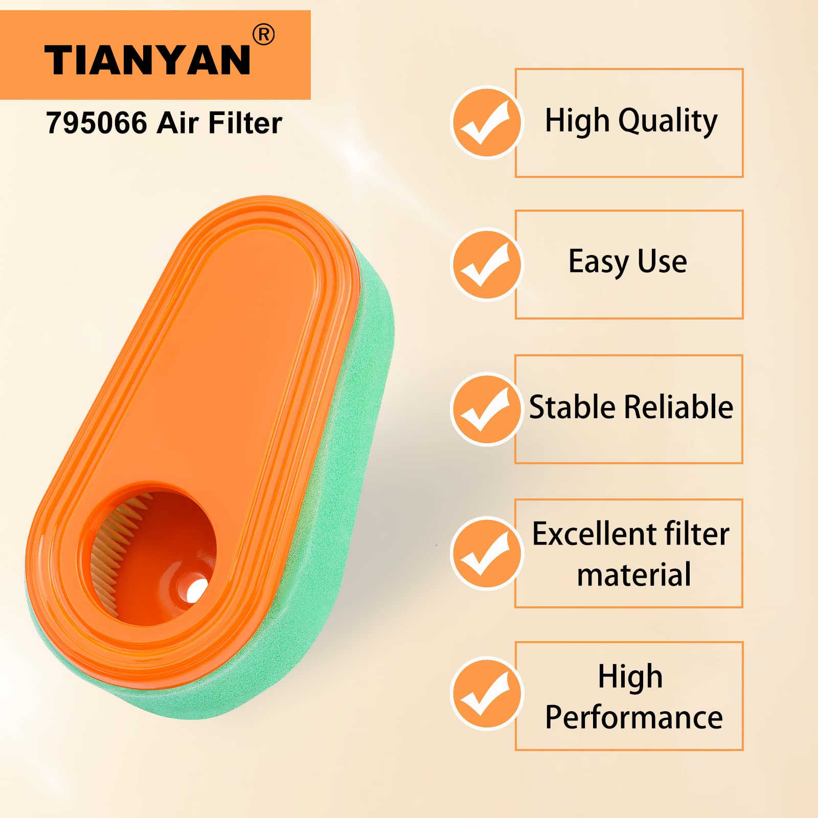 TIANYAN 795066 796254 Air filter Replacement For 775 775EX 800 800E 825E 850 850E 875EX 950E Series Engine HD775HW HU775AWD HU775BBC HU775H HU775HW Troy Bilt TB360 Lawn Mower Air Filter(2 PCS)