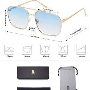 SOJOS Retro Square Aviator Sunglasses Womens Mens Aesthetic Y2k Light Lens Shades SJ1176, Gold/Gradient Light Blue