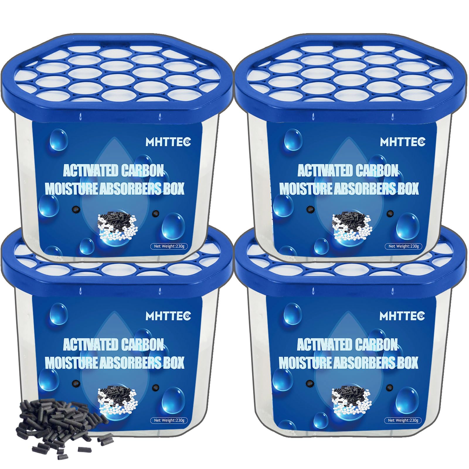 MHTTEC Moisture Absorbers Boxes with Activated Charcoal 4 Pack 230g Dehumidifiers for Closet Bathroom Basement Bedroom Disposable Desiccant for Car Moisture Absorbers for Home