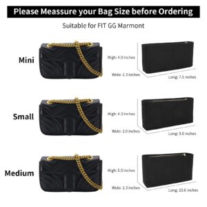 LOUKAYCCI Felt Insert Purse Organizer with Zipper fit GG Marmont Matelasse Shoulder Bag, Organizer Handbag Tote Liner Pouch for Women Inner Bladder Bag Storage Bag (Small, Black)