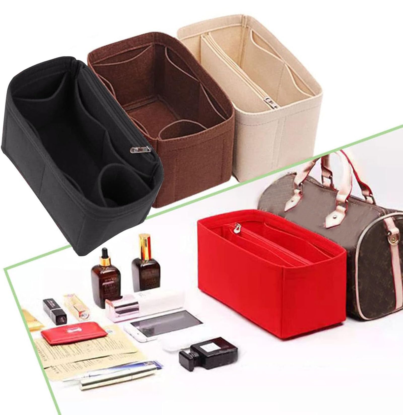 Lckaey Purse Inserts for Speedy 35 Organizer Insert, for monogram bag, HandBag protective insert Tote Bag and hand bag protector, organizer insert 1083Coffee-XL