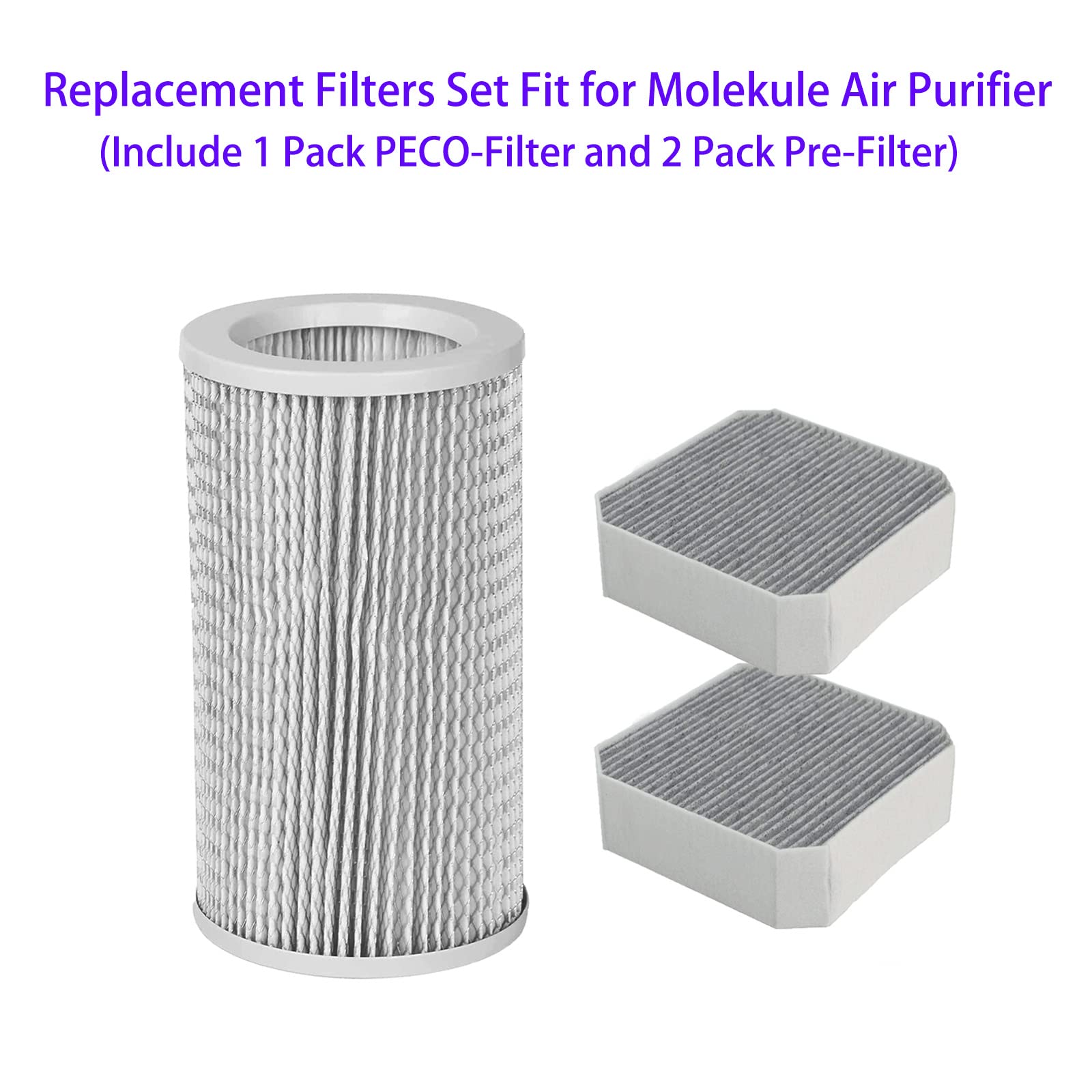 3 Pack Replacement Filters Set for Molekule Air Purifier, Include 1 Pack PECO-Filter and 2 Pack Pre-Filter