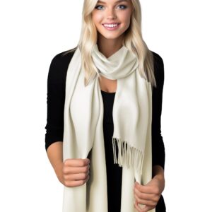 Ocomfly 100% Pashmina Scarf for Women - Premium Womens Scarves. Gift Boxed. Wrap or Coverup. Ultra Soft and Warm. Limited Available - White