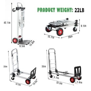 Convertible Hand Truck & Dolly Cart Heavy Duty Aluminum Hand Truck 2 in 1 Folding Multi-Cart Pneumatic Wheels, 400 lbs Load Capacity, Multi-Position Dolly Platform Cart