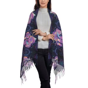 bagea-ka magic mushrooms psychedelic art pattern scarf long shawl wraps pashmina for women girls with tassels soft warm cozy