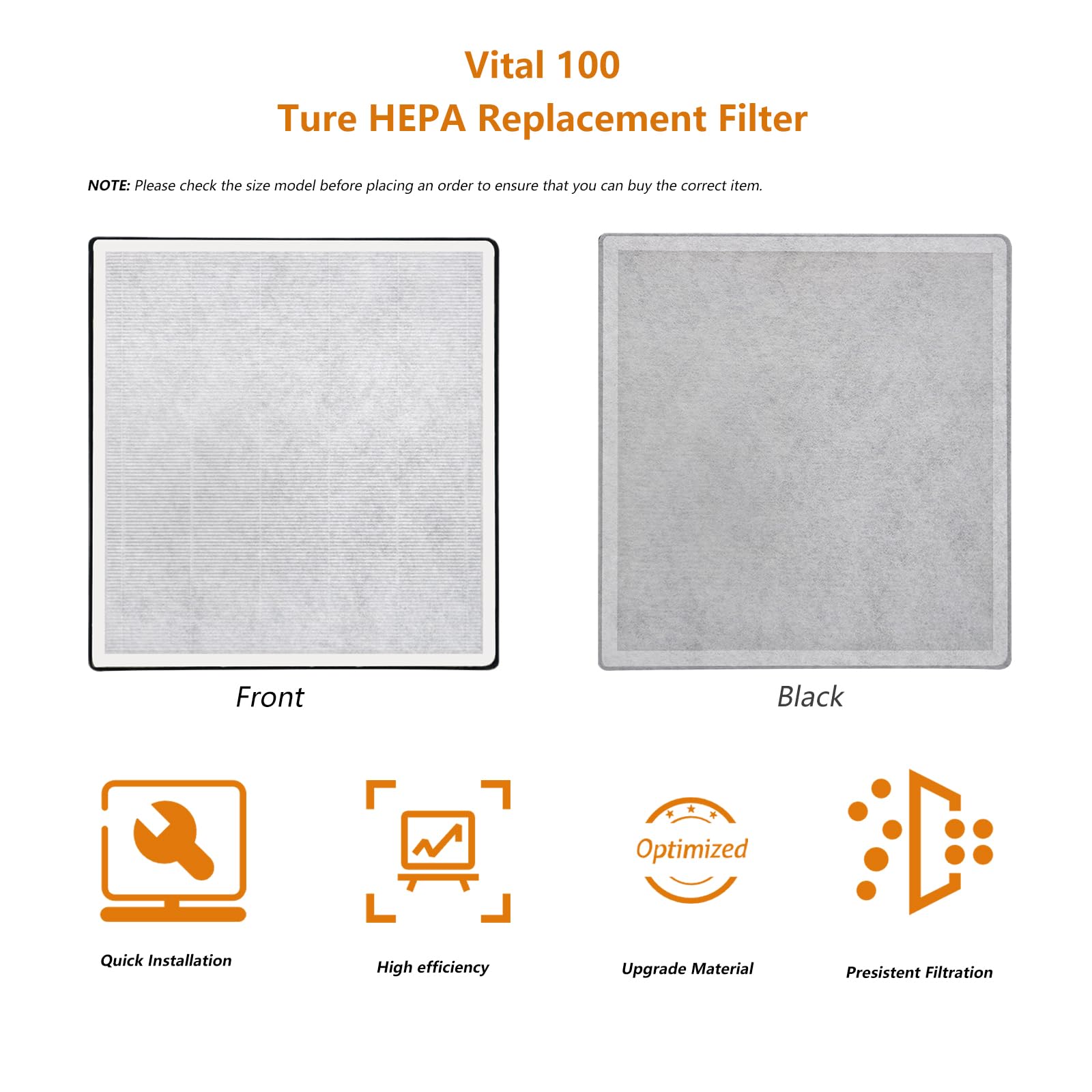 Vital 100 Purifier Filter Compatible with LEVOIT True HEPA High-Efficiency filter, Replacement Part# Vital 100-RF, 2Pack