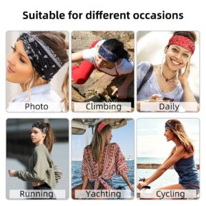 AKTVSHOW Headbands for Women Knotted Headband Elastic Head Bands Women's Hair Band Non-Slip Turban Printed Stylish Sport Sweat Hair Wrap for Girls Cute Hair Accessories 4PCS