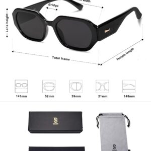 SOJOS Polarized Sunglasses For Women Retro Rectangle Womens Sun Glasses Trendy Narrow Square 90s Shades SJ2232 Black Grey Lens