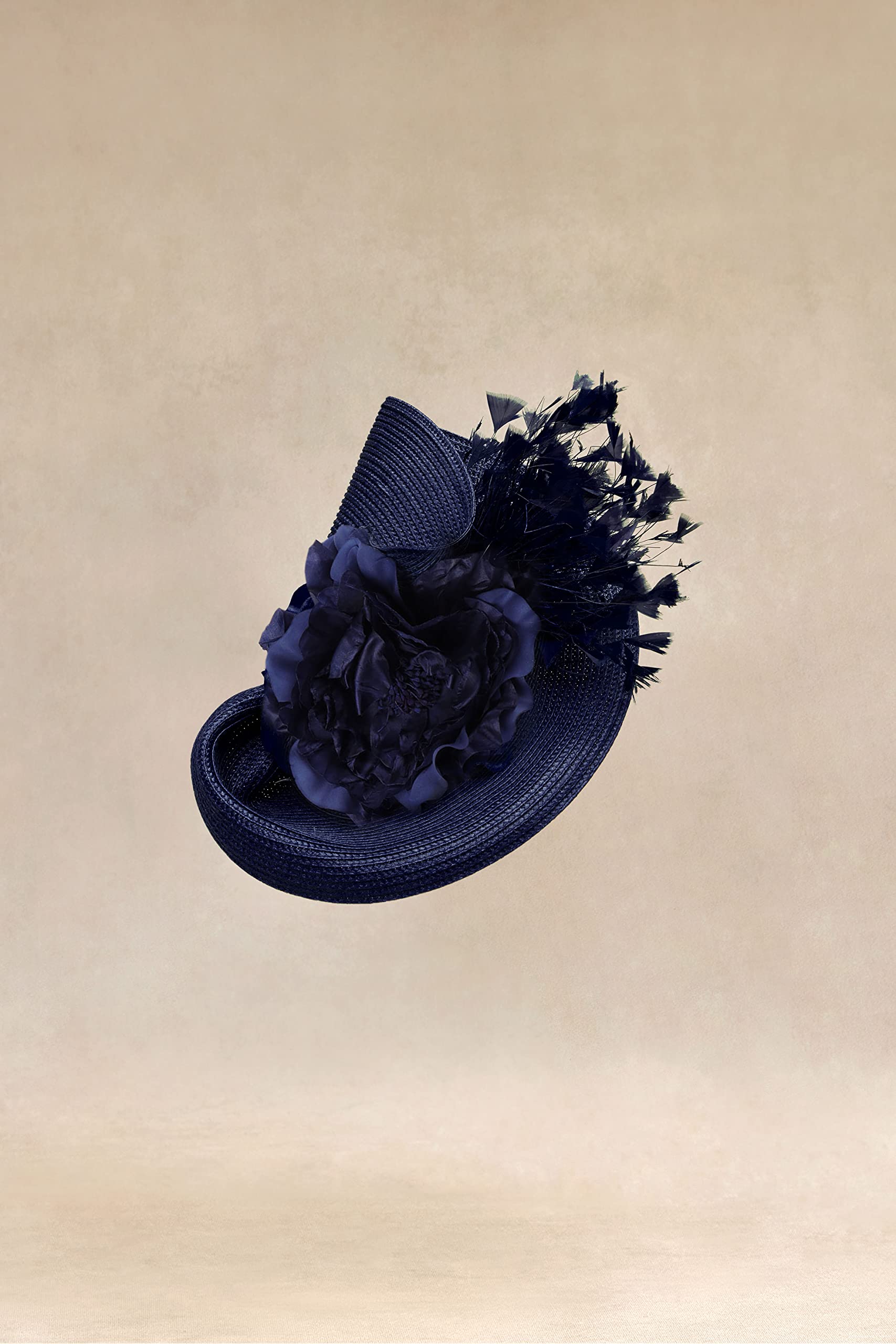 BABEYOND Tea Party Fascinator Hat for Women Kentucky Headwear Feather Derby Pillbox Wide Church Hat for Cocktail Wedding Navy Blue