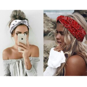 AKTVSHOW Headbands for Women Knotted Headband Elastic Head Bands Women's Hair Band Non-Slip Turban Printed Stylish Sport Sweat Hair Wrap for Girls Cute Hair Accessories 4PCS