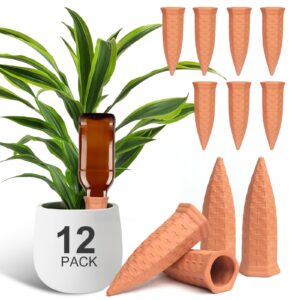 baxrou plant self watering stakes 12 pack terracotta watering spikes for indoor and outdoor plants,wine bottle plant watering devices, automatic plant waterers for vacation