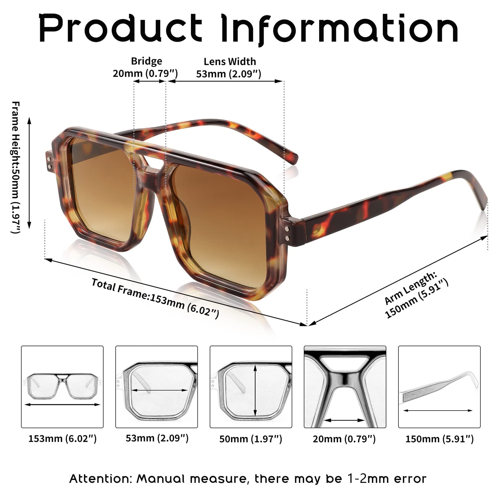 FEISEDY Retro Sunglasses for Women Men Trendy Aviator Sunglasses Classic Square Frame Shades B2939