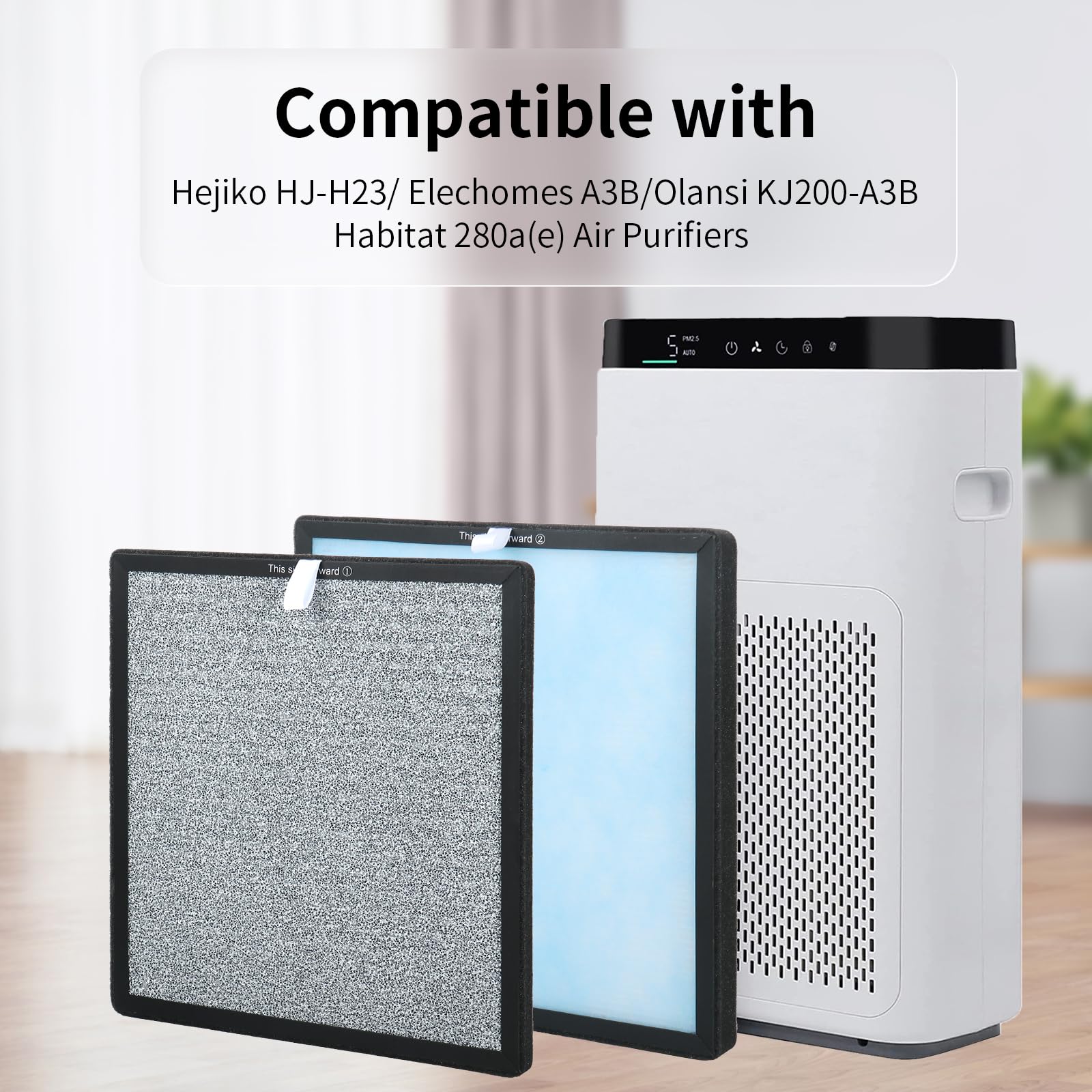 GoKBNY 2-Set HJ-H23 Replacement Filter Compatible with Hejiko HJ-H23 Purifier, 2 True H13 HEPA Filters + 2 Activated Carbon Filters