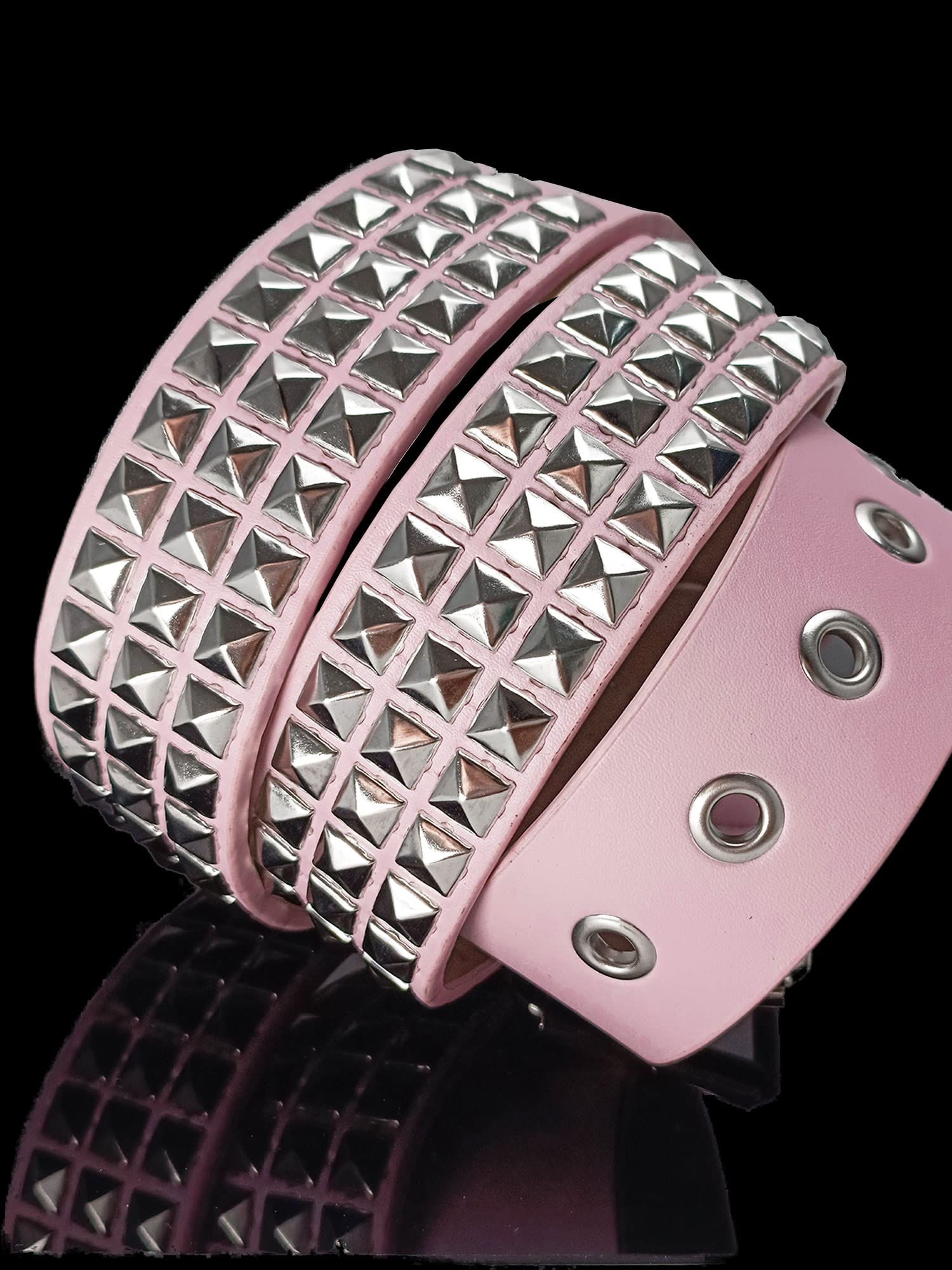 Punk Studded Belt for Women Rock Threads Goth Stud Pyramid Gothic Clothing (Pink)