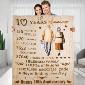 blamezi romantic marry 10th anniversary fleece throw blankets gift, 10 year anniversary wedding valentine gifts for her wife husband mom dad girlfriend