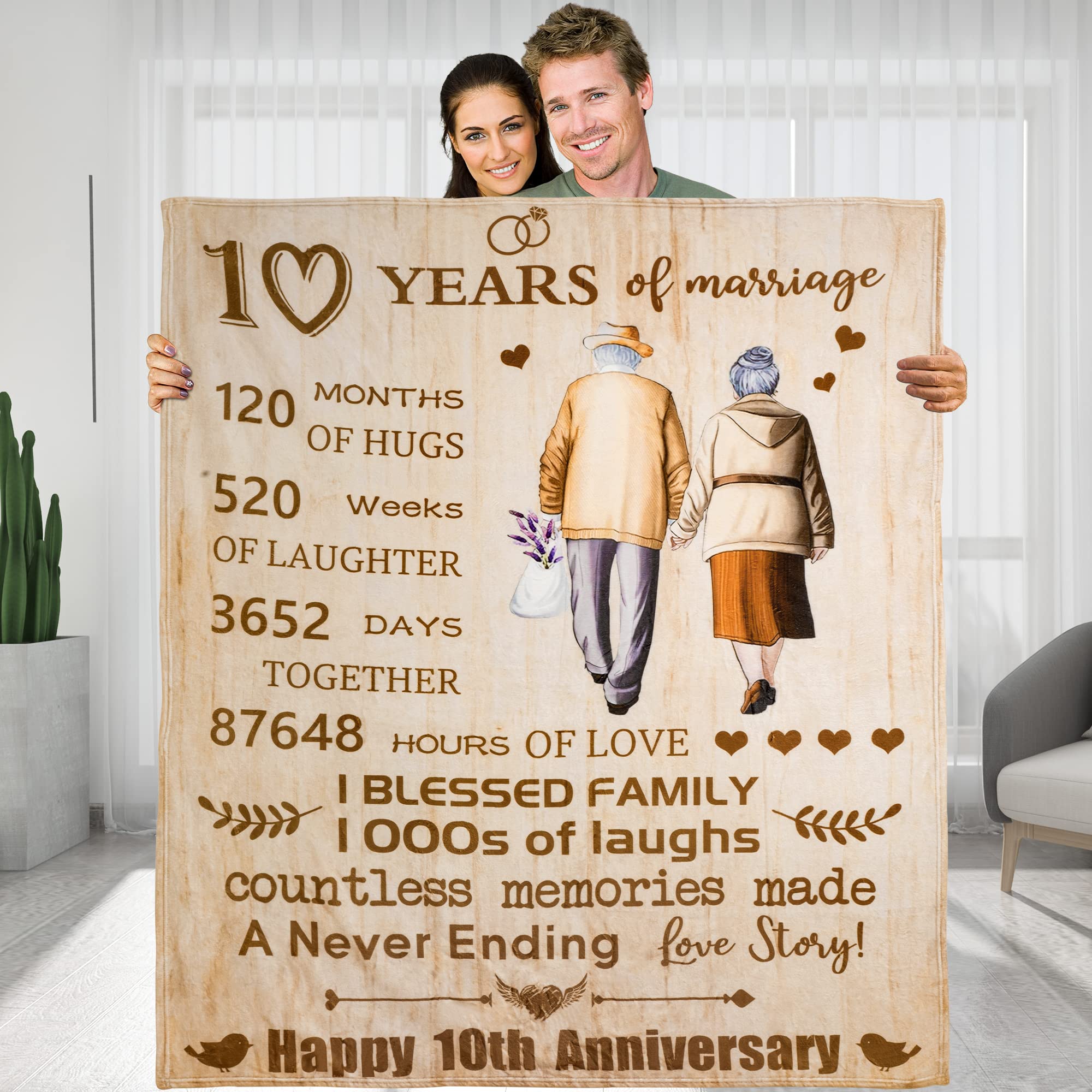 BLAMEZI Romantic Marry 10th Anniversary Fleece Throw Blankets Gift, 10 Year Anniversary Wedding Valentine Gifts for Her Wife Husband Mom Dad Girlfriend