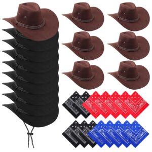 Coume 30 Pcs Cowboy Hat Bulk Western Cowboy Hat Paisley Bandanna Set Cowgirl Accessories Fancy Dress Party Supplies for Women Men (Classic Style, Black Brown),One Size