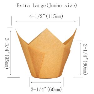 QLSmypkg Extra Large Jumbo Muffin Greaseproof paper Baking cupcake cups, 2-1/4" x 3-3/4" Natural Tulip Baking Cup Case of 125 pcs (Extra Large) (125)