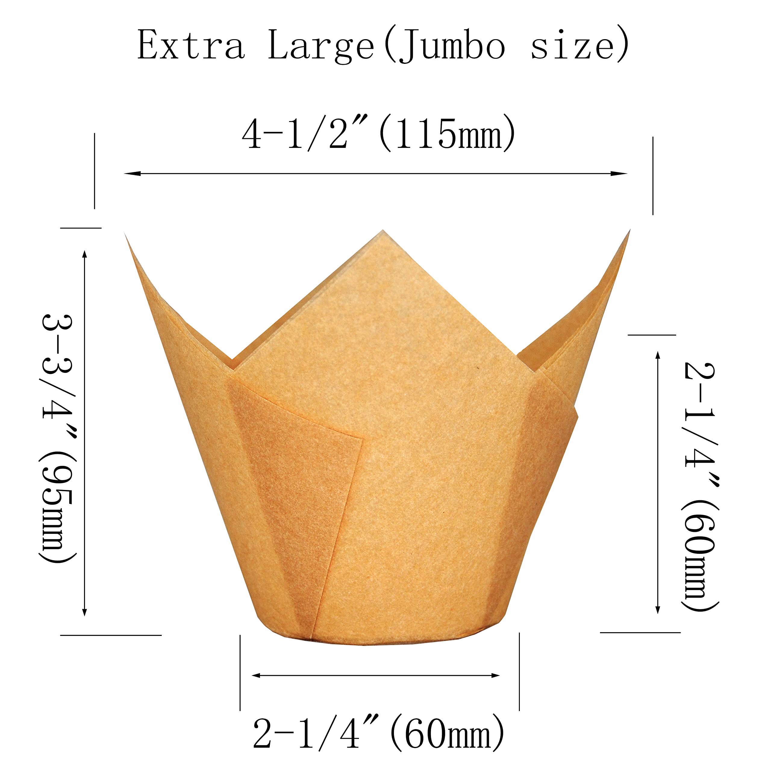 QLSmypkg Extra Large Jumbo Muffin Greaseproof paper Baking cupcake cups, 2-1/4" x 3-3/4" Natural Tulip Baking Cup Case of 125 pcs (Extra Large) (125)