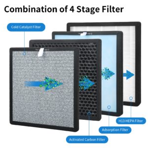 GoKBNY 2-Set HJ-H23 Replacement Filter Compatible with Hejiko HJ-H23 Purifier, 2 True H13 HEPA Filters + 2 Activated Carbon Filters