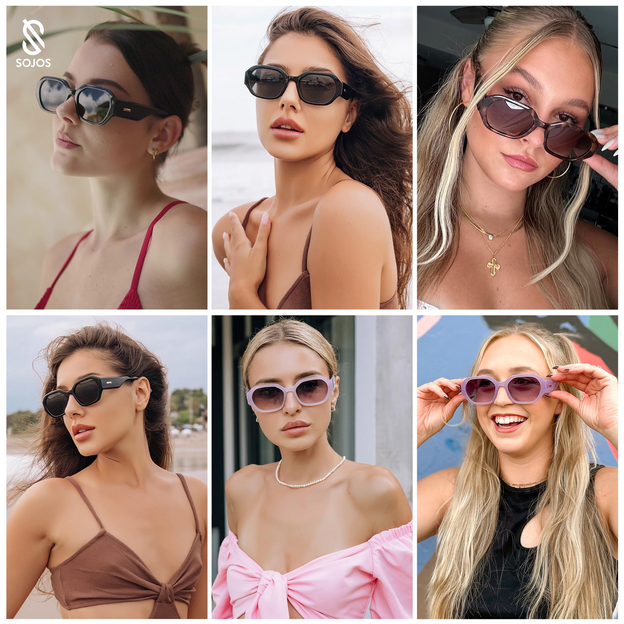 SOJOS Polarized Sunglasses For Women Retro Rectangle Womens Sun Glasses Trendy Narrow Square 90s Shades SJ2232 Black Grey Lens