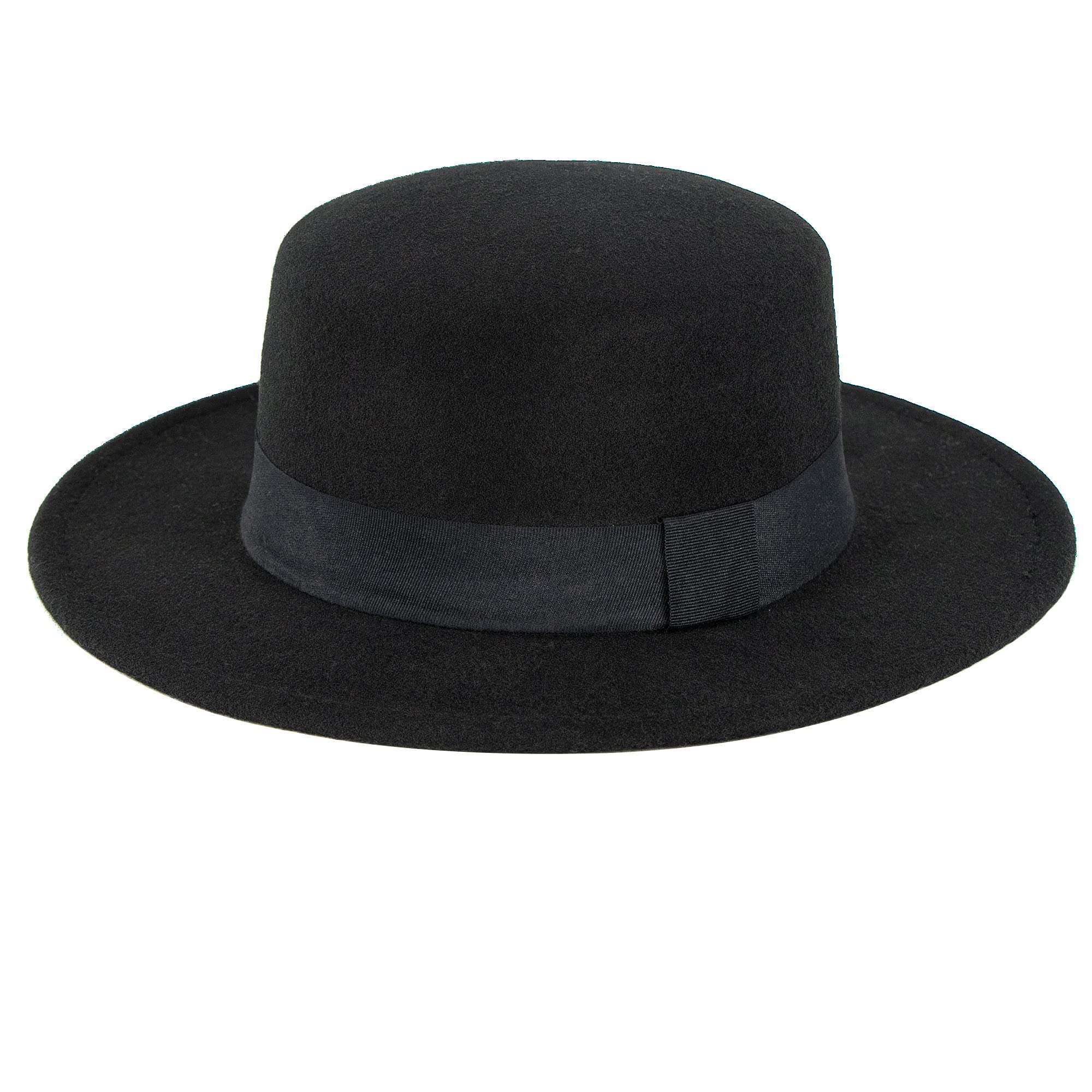 Classic Flat Top Fedora for Women - Mens Bowknot Porkpie Felt Boater Hat (Size: S-M) Black