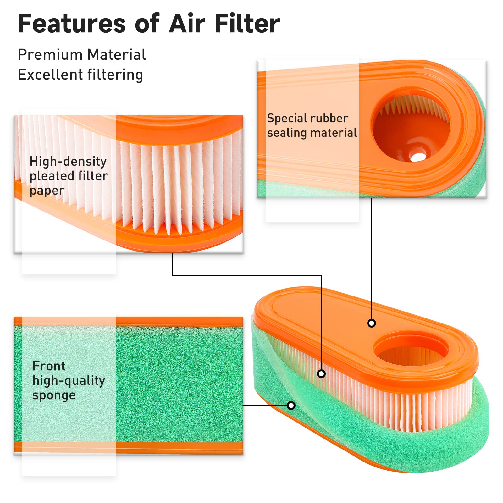 AWSZH 795066 Air Filter with 796254 Pre Filter Fits 5419 5419K 100-673 for 775EX 800E 825E 850 850E 875EX 950E DOV 700 111P02 7.75hp 8.50-8.75HP Engines for Troy Bilt TB360 Lawn Mower Air Filter 1 PC