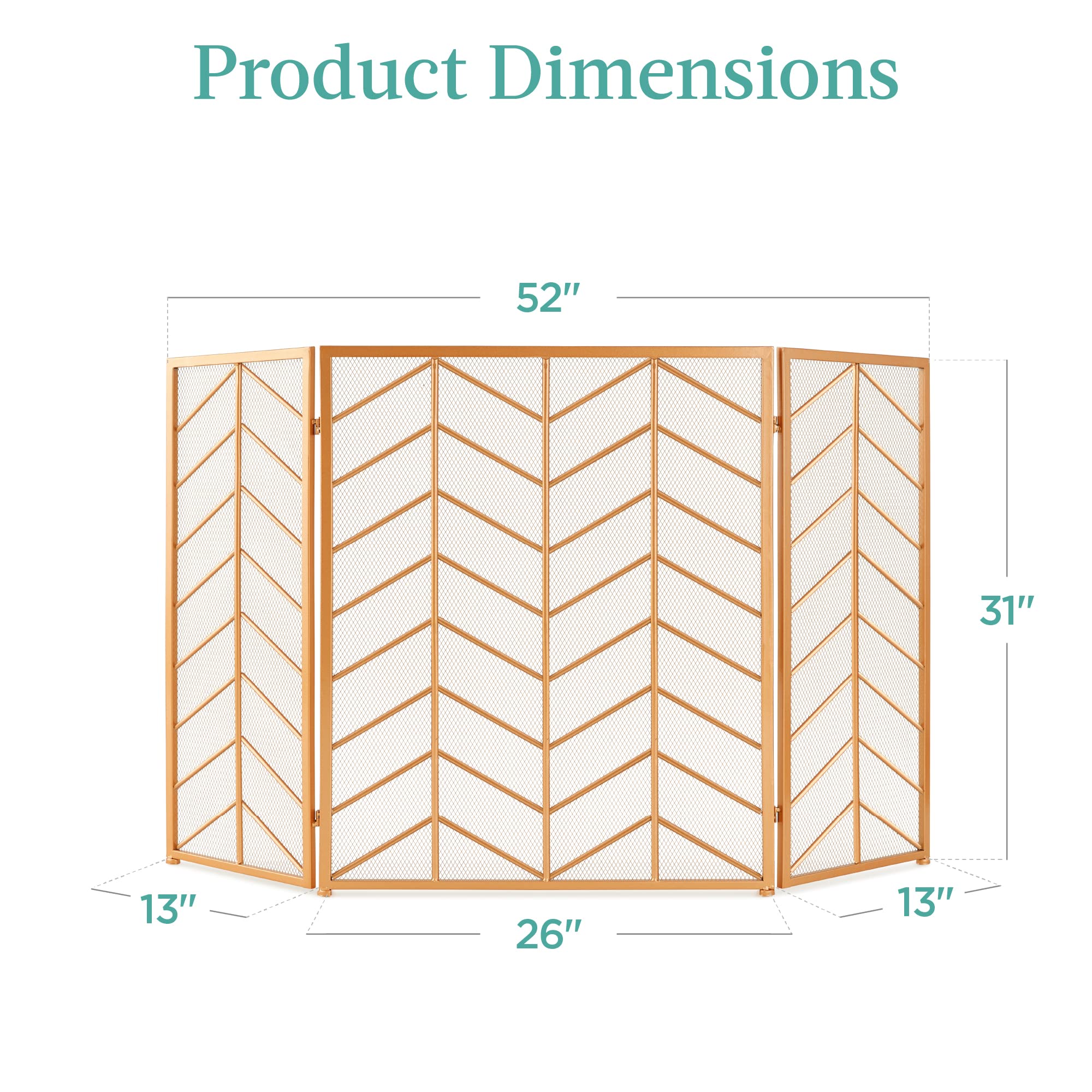 Best Choice Products 52x31in 3 Panel Chevron Fireplace Screen, Mid Century Modern Wrought Iron Hand Crafted Fire Place Guard for Living Room Home Decor, Steel Mesh - Gold