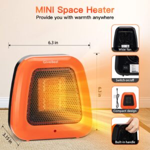 GiveBest Small Electric Space Heater, 400W Low Wattage Personal Heater with Tip Over Protection, Mini Quiet Space Heater Under Desk, Table Top Heater for Office Desk Room Home Indoor Use, Safe Heater