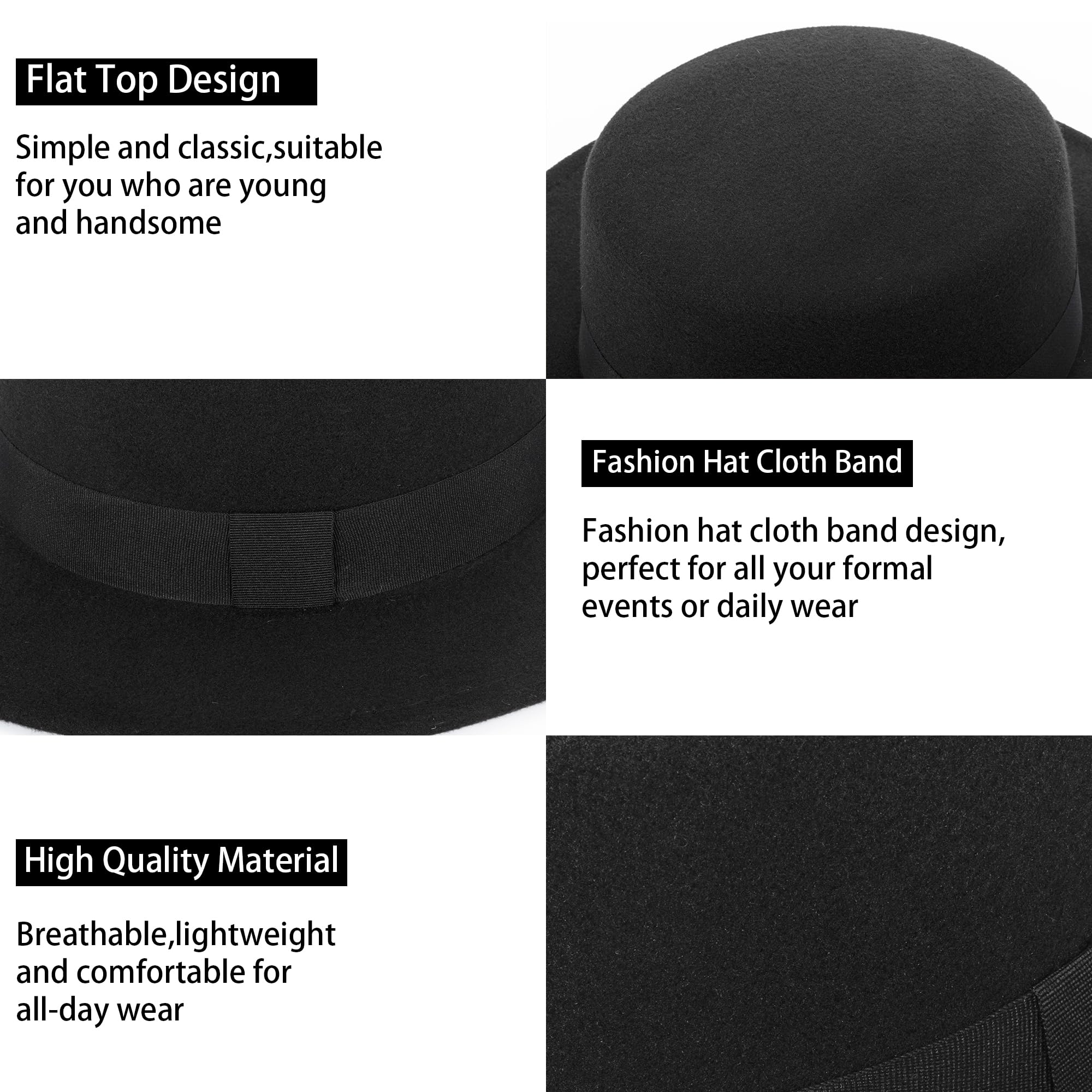 Women-Pork-Pie-Wide-Brim-Hat - Wide-Brim-Fedora-Hat with Band-Lady-PanamaHats Trilby-Cap-Autumn-Winter-Black