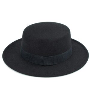 wide brim wool felt flat top fedora hat for women and men pork pie hat felt boater party church trilby hats black