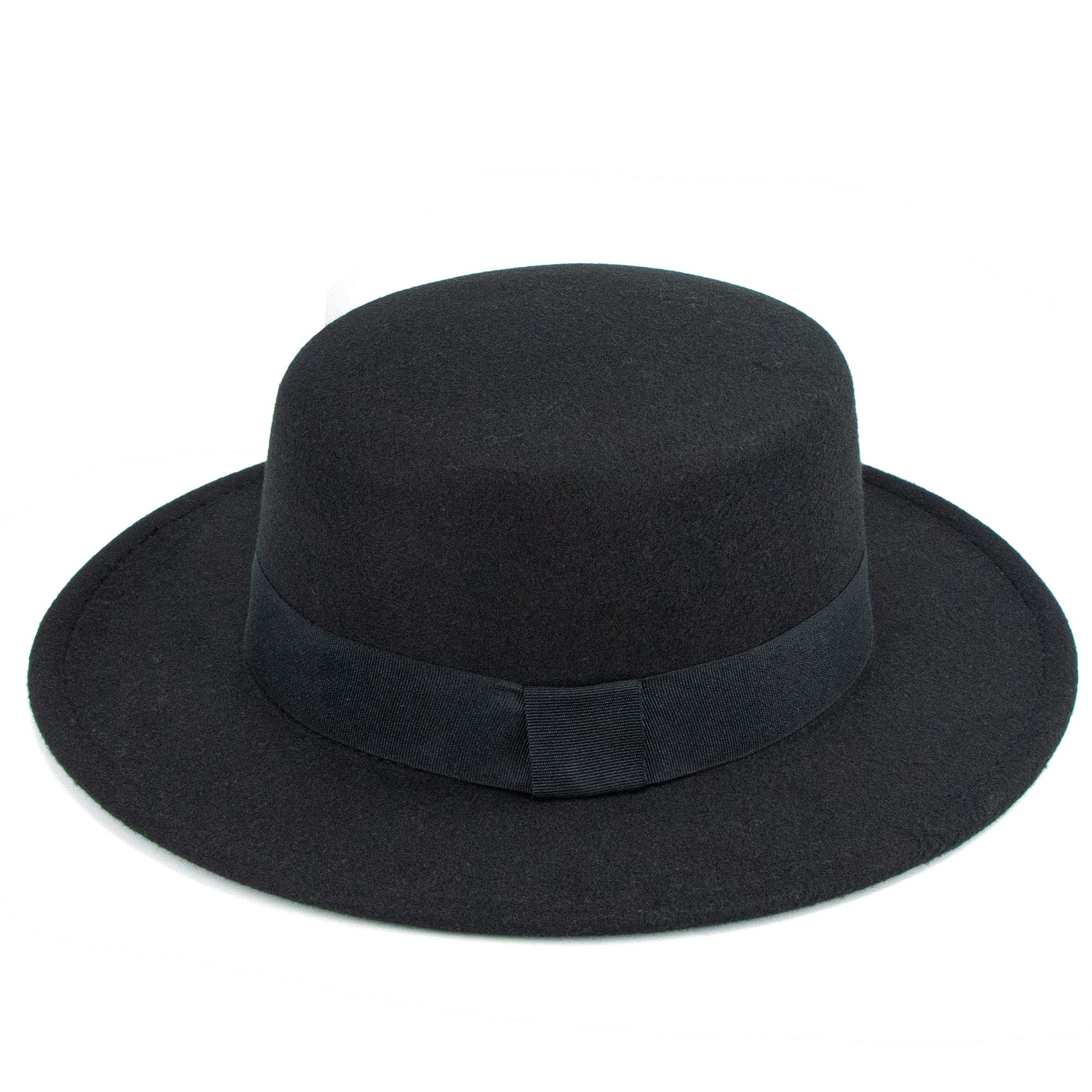 Wide Brim Wool Felt Flat Top Fedora Hat for Women and Men Pork Pie Hat Felt Boater Party Church Trilby Hats Black