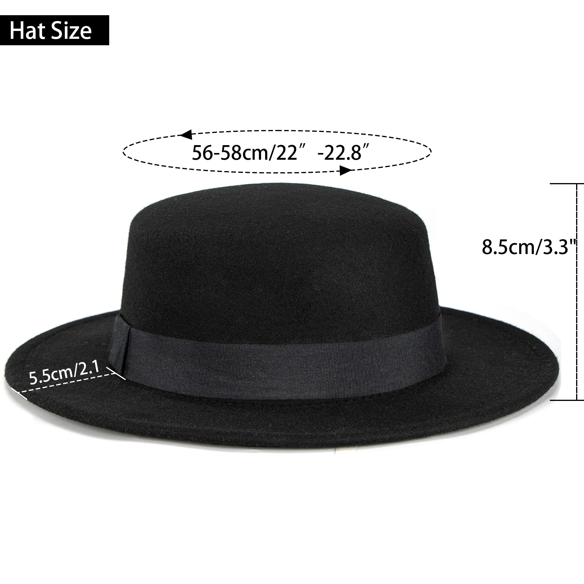 Women-Pork-Pie-Wide-Brim-Hat - Wide-Brim-Fedora-Hat with Band-Lady-PanamaHats Trilby-Cap-Autumn-Winter-Black