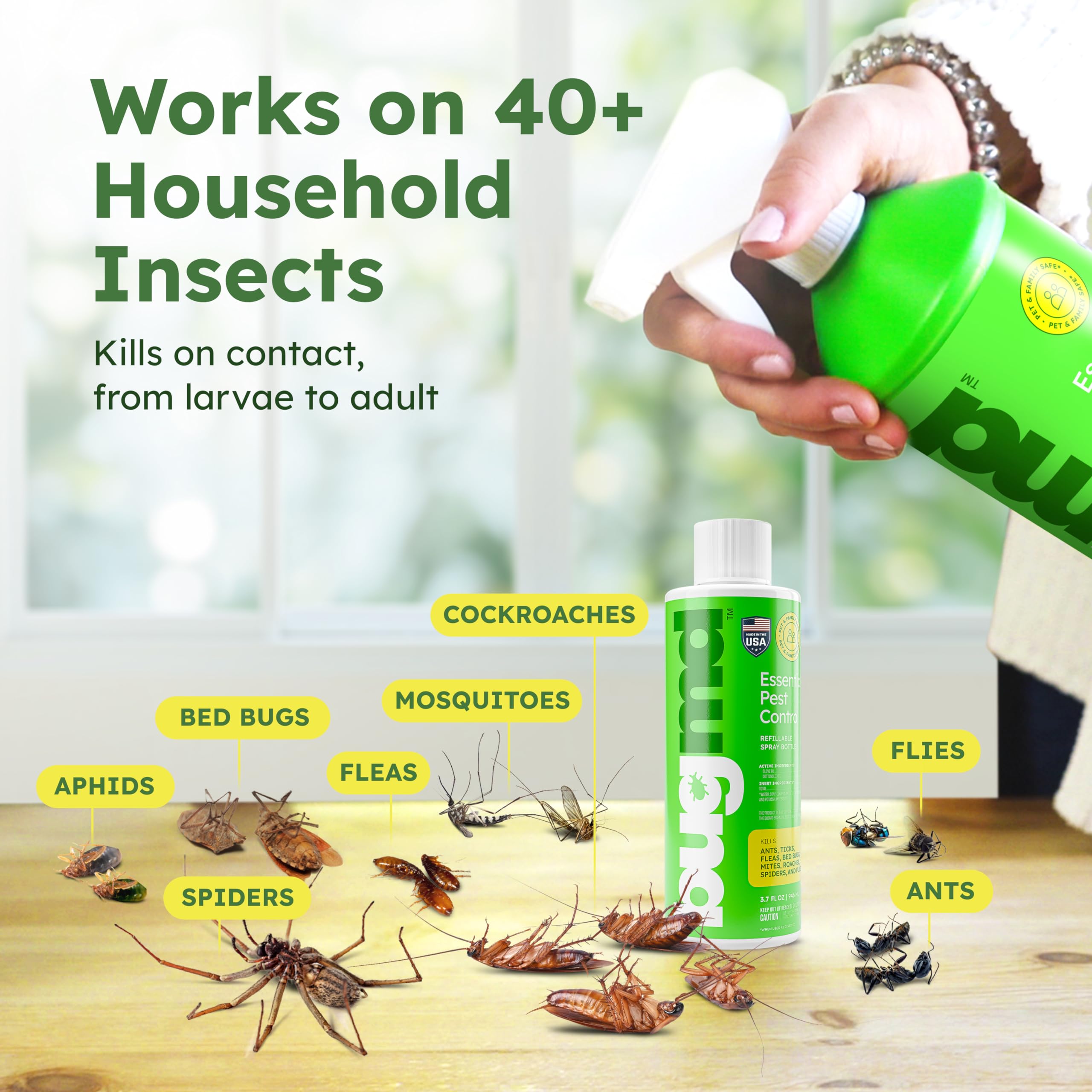 BugMD Ant Killer & Bug Spray - Roach and Cockroach Killer Indoor, Spider and Flea Spray for Home, Fly and Insect Defense, Natural, Safe with Essential Oils, Plant-Powered, Pest Control - Starter Kit