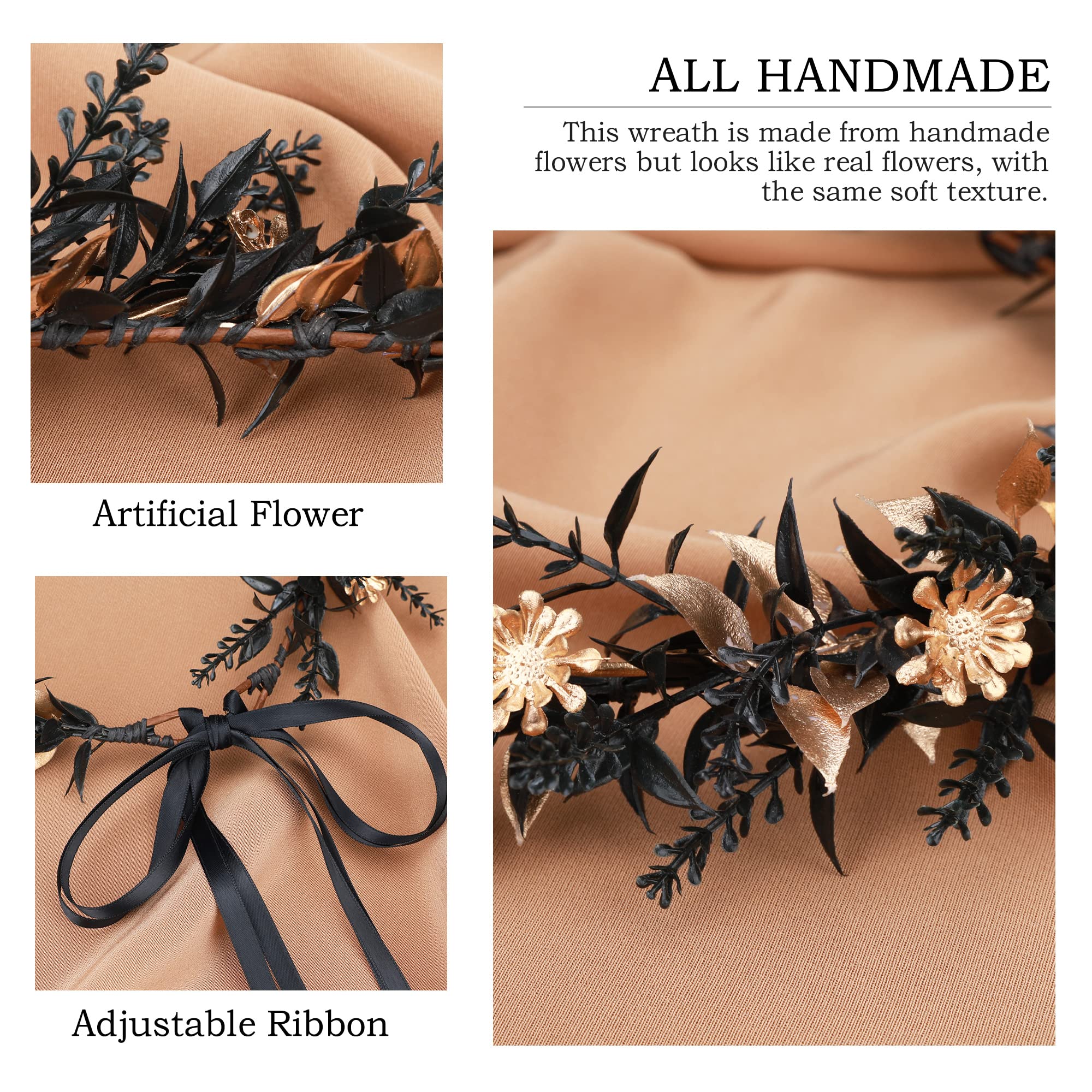 MOSTORY Handmade Black Flower Crown Fairy Floral Headpiece Woodland Elf Headband Gothic Hair Wreath for Women Girls Renaissance Halloween Cosplay Accessory