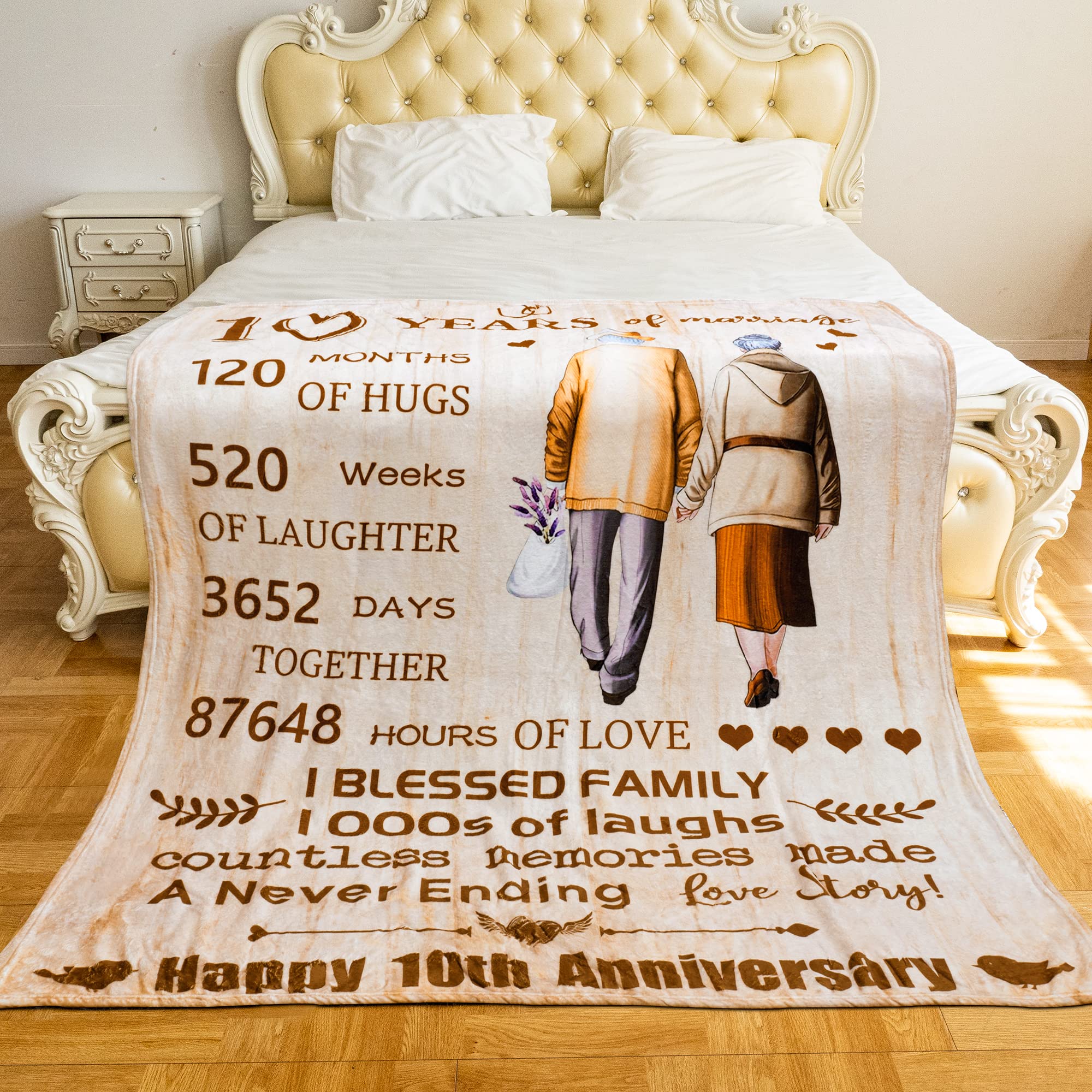 BLAMEZI Romantic Marry 10th Anniversary Fleece Throw Blankets Gift, 10 Year Anniversary Wedding Valentine Gifts for Her Wife Husband Mom Dad Girlfriend