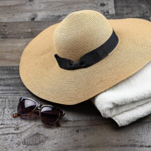 Women Floppy Sun Hat with Wide Brim—Foldable Roll-Up Straw Beach Hat UPF 50 Khaki