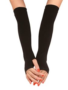 verdusa women's arm warmers long fingerless gloves black thin one-size