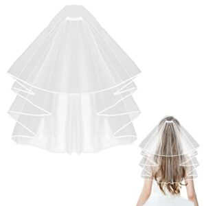 bridal veil women's simple tulle short lace wedding veil ribbon edge with comb for wedding bachelorette party decorations bridal shower, bride to be gift