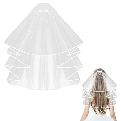 Bridal Veil Women's Simple Tulle Short Lace Wedding Veil Ribbon Edge with Comb for Wedding Bachelorette Party Decorations Bridal Shower, Bride To Be Gift