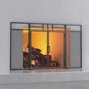 fire beauty 3-panel folding fireplace screen with magnetic hinged doors, solid wrought iron panels fire spark guard