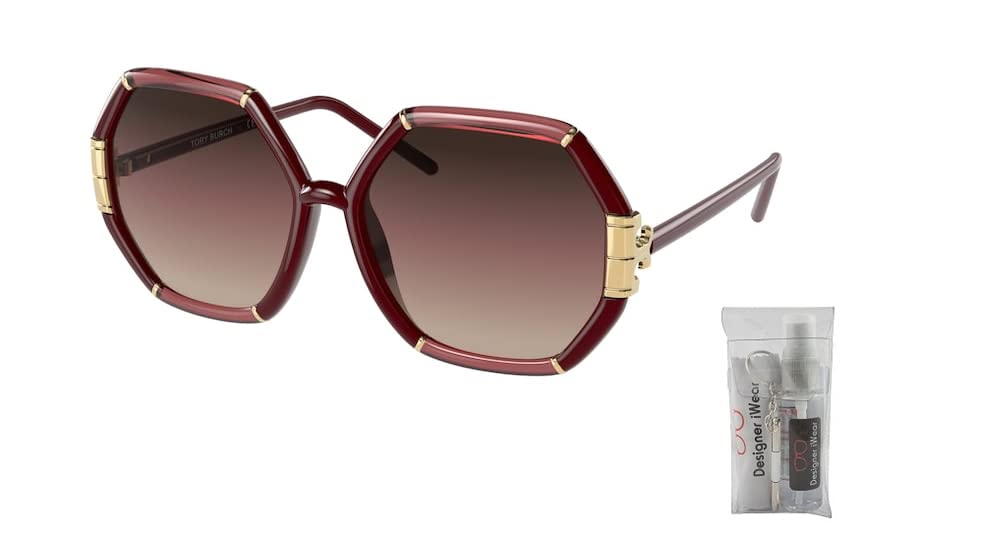 Tory Burch TY9072U 1901E2 58MM Transparent Bordeaux/Bordeaux/Bordeaux Grey Gradient Square Sunglasses for Women + BUNDLE With Designer iWear Eyewear Kit