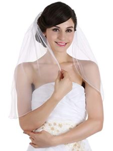 samky 1t 1 tier hemmed pencil edge bridal wedding veil - white short length 20" v659