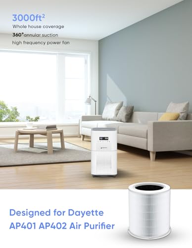 Dayette AP401 AP402 Replacement H13 HEPA Air Purifier Filter for CADR 400+ m³/h Air Purifier, Activated Carbon, Original