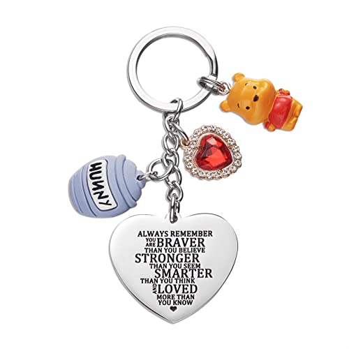 Melix Home Pooh Bear Stuff Keychain Inspirational Gifts You Are Braver Than You Believe Friendship Gift Pooh Bear Keychains